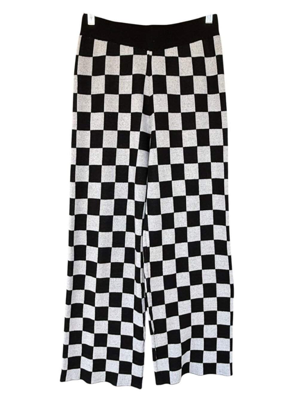 Large Double Zero Black + White Checkered Wide Leg Lounge Pants - Picture 2 of 4
